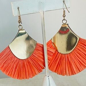 New, Orange Fan Tassel Earrings With Gold